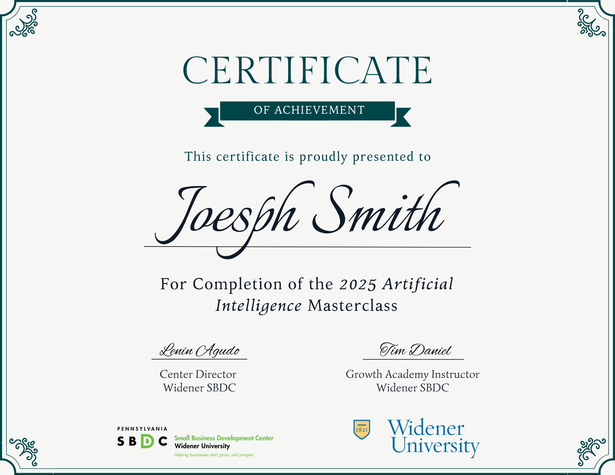 Example Certificate AI Masterclass